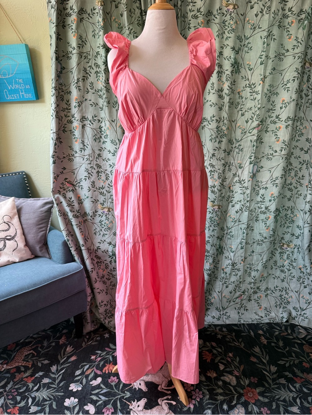 Modcloth Pink Ruffle-Shoulder Tiered Maxi Dress